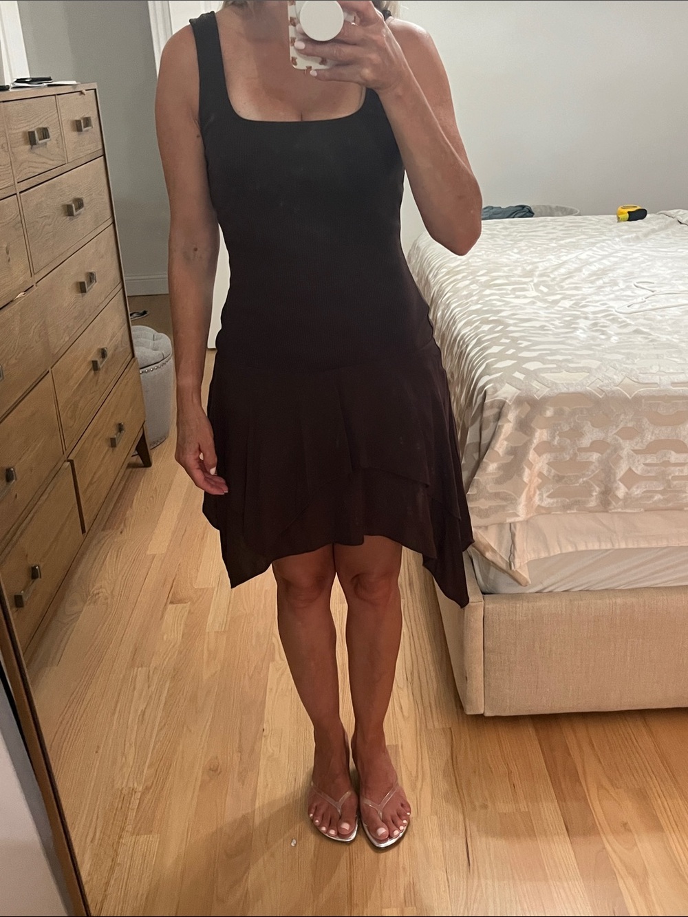 Zara Brown Square-Neck Tiered Mini Dress